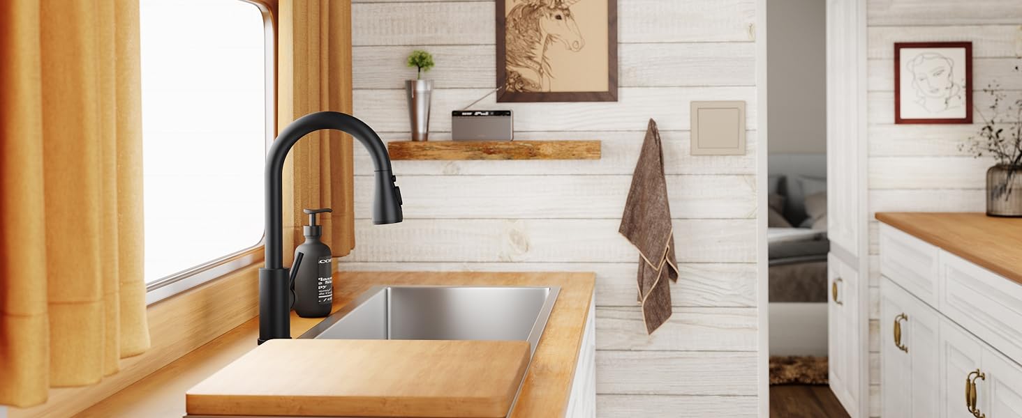 Змішувач для кухні FORIOUS з висувною лійкою, 360° обертання, 2 режими, нержавіюча сталь