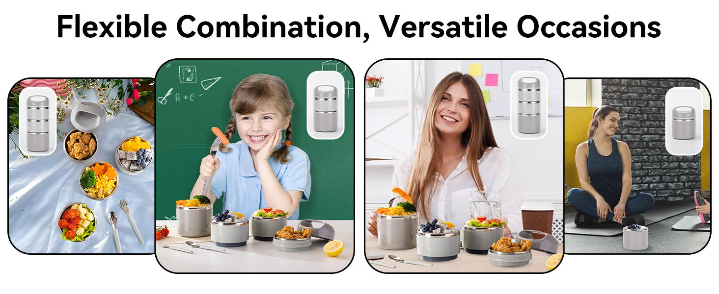 Ланчбокс Lille Home з нержавіючої сталі 1.43л, 3-рівневий, ізольований, без BPA, для жінок та чоловіків, білий