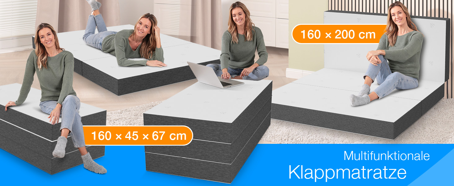 Складаний матрац ELONEO Premium Visco 75x200 см, висота 15 см, гостьовий, ортопедичний, для подорожей, складний гостьовий матрац знімний чохол, сіро-білий