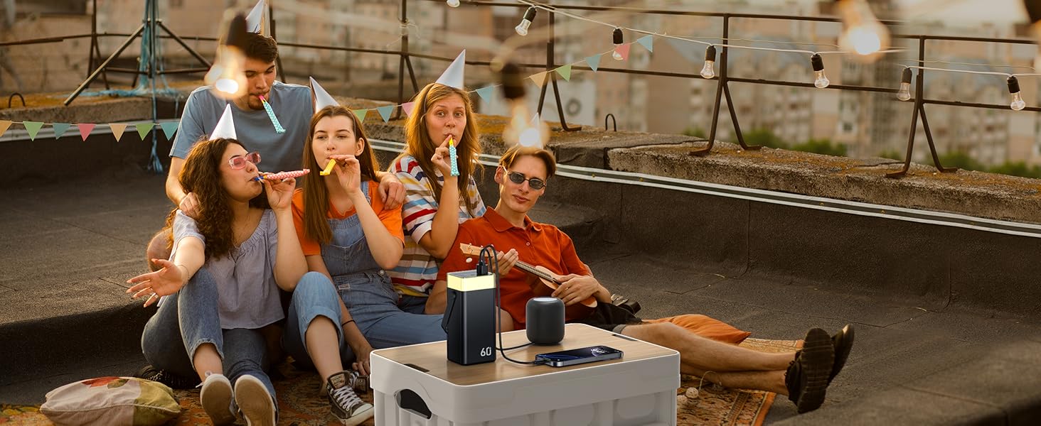 Powerbank 60000mAh 22,5W PD з USB-C, чорний: зовнішній акумулятор з 5 виходами та 2 входами, сумісний з iPhone, iPad, Samsung