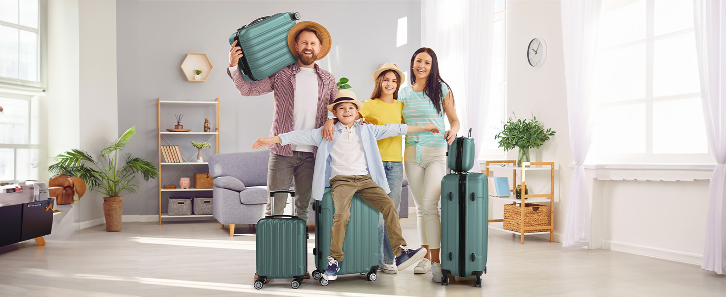 Набір валіз LALAHO 3/4/5 шт. з косметичками, з ABS пластику, сірий (4 шт.)