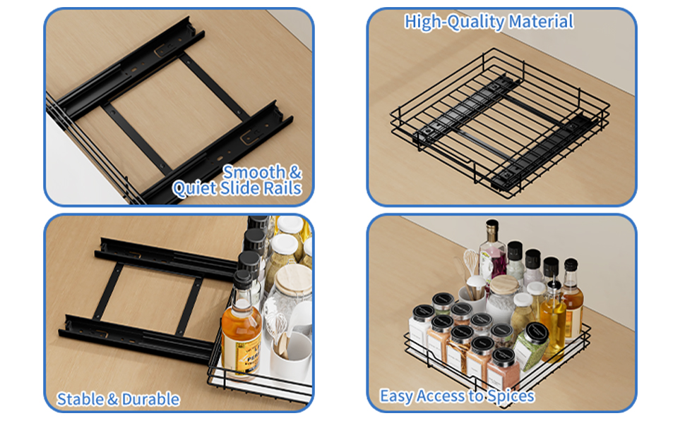 Висувна полиця для спецій у шафу, 2 яруси, регульована висота, чорний колір, органайзер для спецій, органайзер для кухні (22.2 x 26.4 x 5.6 см)