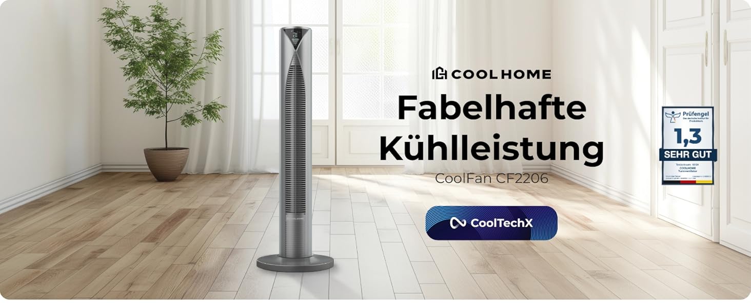 CoolHome CF2206 Турбовентилятор з пультом керування - тихий підлоговий вентилятор з таймером, 96 см, срібний