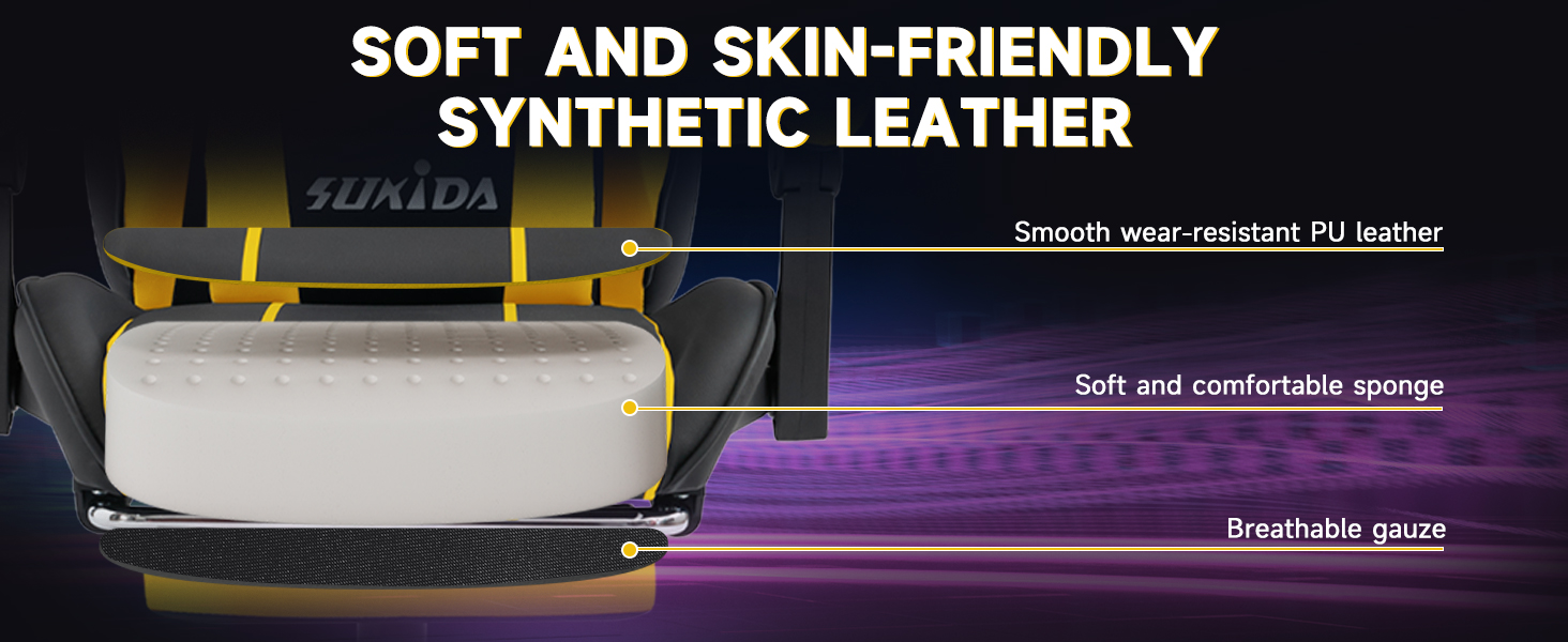 Ігрове крісло SUKIDA Ergonomic Gaming Chair з підніжкою та підтримкою попереку, комп'ютерне офісне крісло (Чорно-жовте)