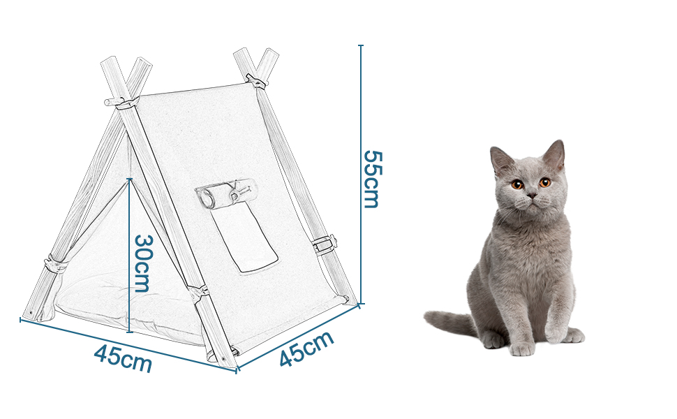 Тент для собак та котів EUGAD Tipi, білий, 60x70x60 см, M. Підходить для маленьких собак та великих котів. Ідеально для дому.