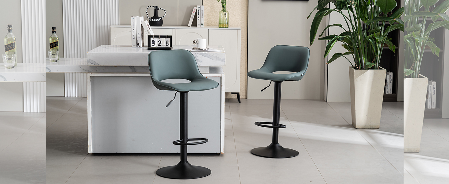 YOUNIKE 2-Piece Adjustable Bar Stools - Boho Patchwork Design, Swivel Kitchen Bar Stools with Hollow Backrest - Yellow Green (Gray Green)