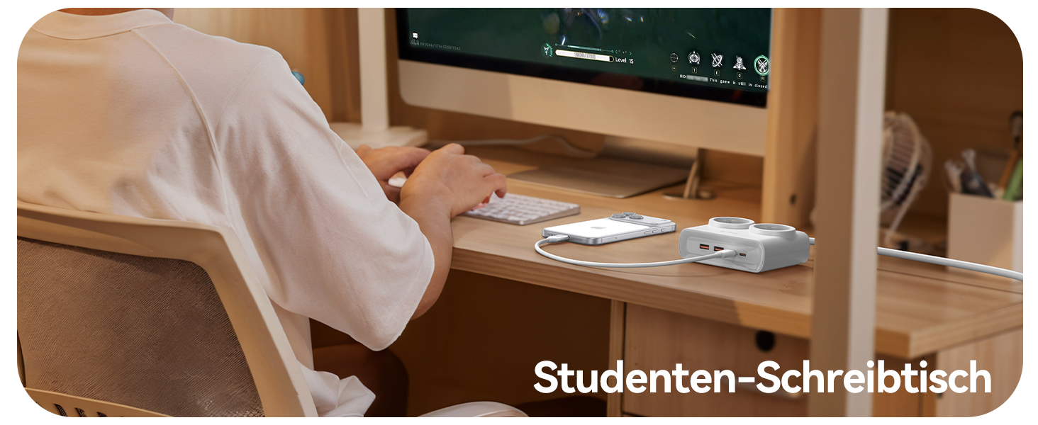 Мережевий адаптер ORICO 25W GaN 6-в-1 білий з 2 розетками AC, 4 USB (2 USB-C PD), кабелем 1.6м, 2500W для дому/офісу