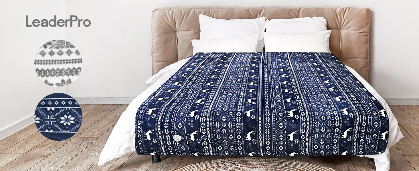 Електрична ковдра LeaderPro з автовимкненням, 160x180 см, фланель, 6 режимів нагріву, пральна, з захистом від перегріву, таймер 1-9 годин, для ліжка, дивану, офісу