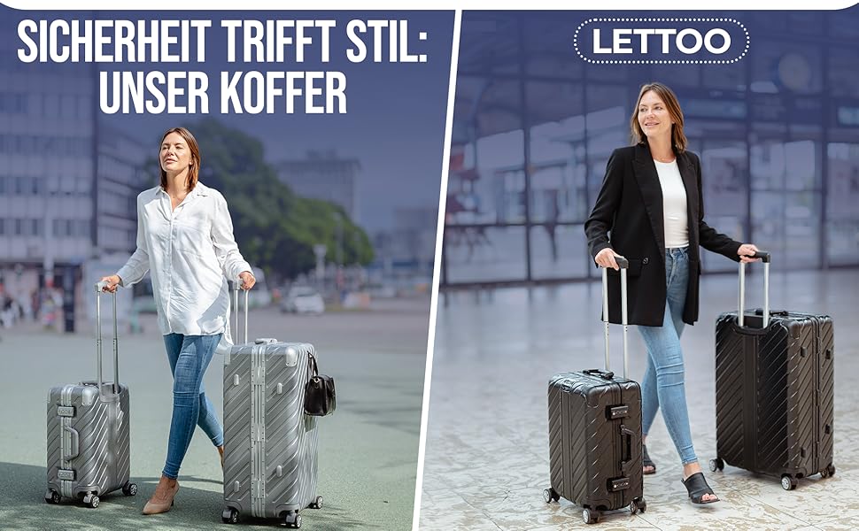 LETTOO Hartschalenkoffer середній 72L з алюмінієвим каркасом | Валіза-тролей з міцним корпусом та кріпленням для сумок [ВОДОНЕПРОНИКНА] Захист кутів (Срібний, валіза-тролей 24 дюймів)