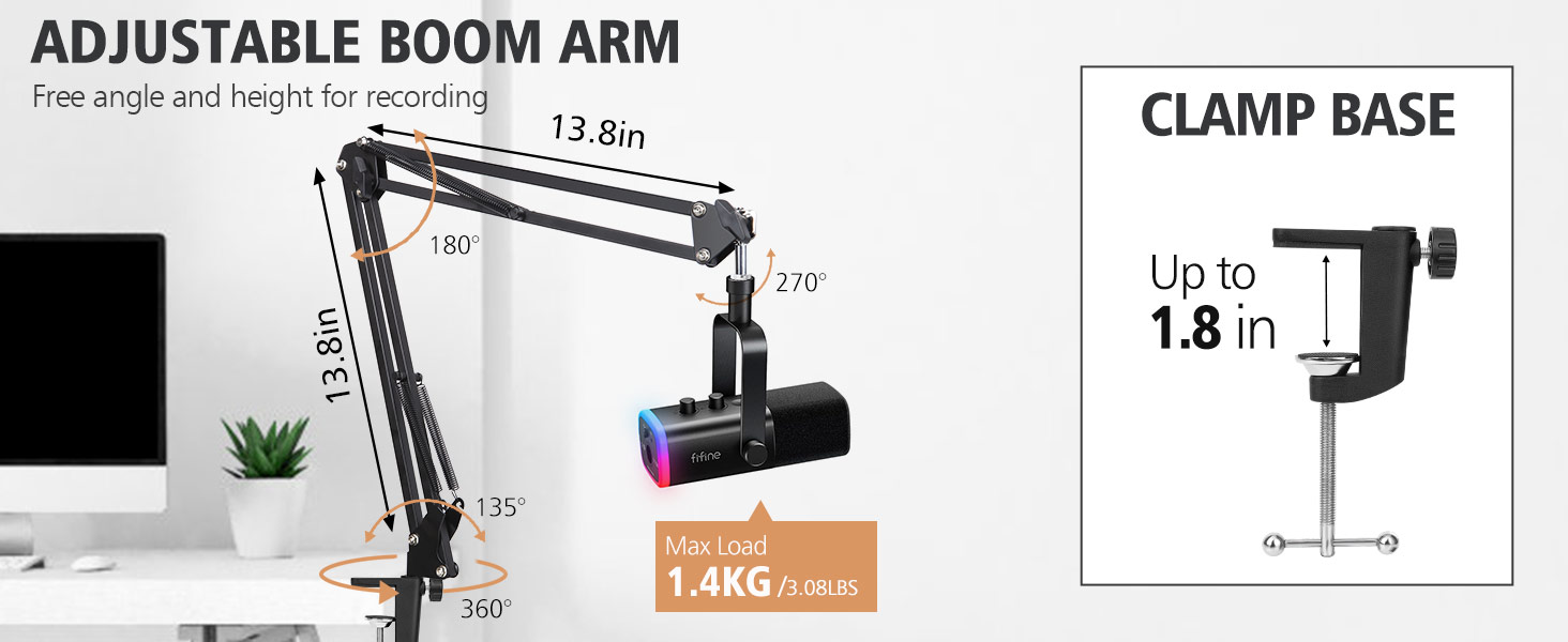 Підставка для мікрофону SUNMON для Fifine AM8, K688 PodMic, HyperX QuadCast, Blue Yeti, Shur MV7 - білий мікрофонний важіль, кріплення