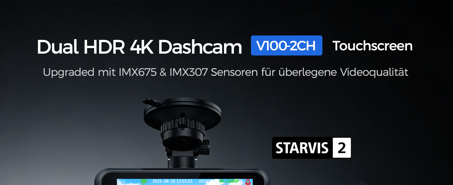 Відеореєстратор HUPEJOS 4K для авто (двоканальний, STARVIS, HDR, GPS, WiFi, нічна зйомка, 64GB карта в комплекті)