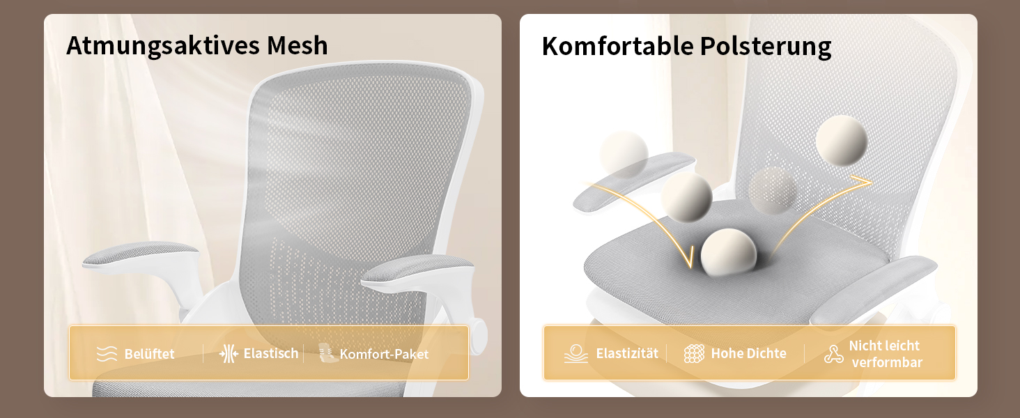 Офісний стіл Naspiro Ergonomischer Bürostuhl з регульованими підлокітниками, підтримкою попереку та дихаючою сіткою, сірий (без підголівника)