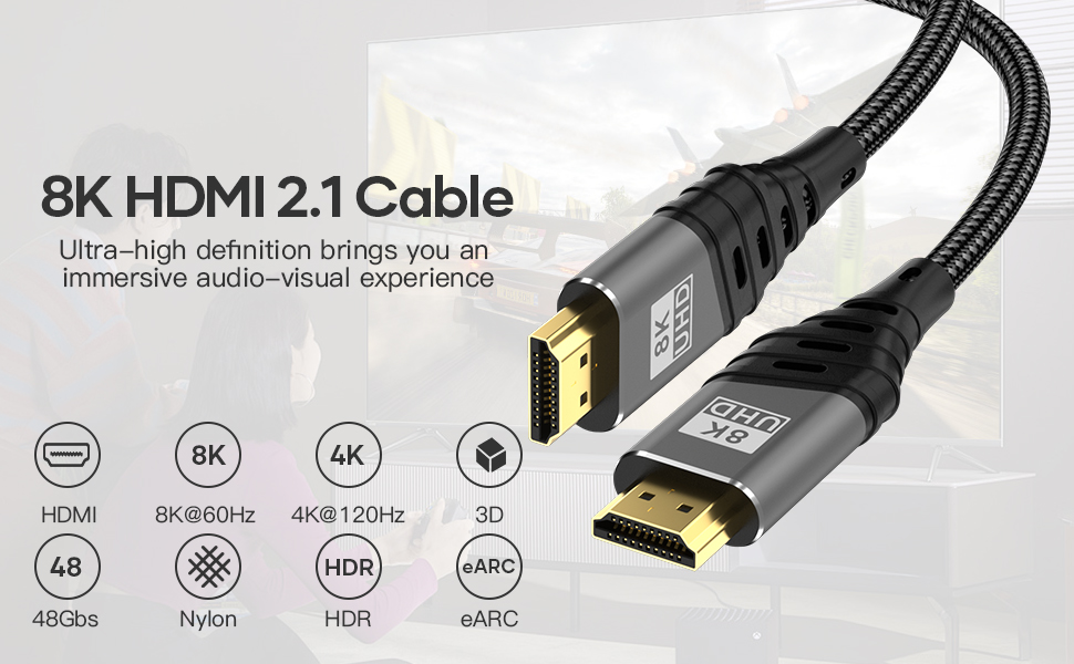 HDMI 2.1 кабель Ultra 48Gbps HighSpeed 8K@60Hz 4K@120Hz 5 метрів - підтримка eARC, HDCP 2.2/2.3, DTS:X, Atmos, PS5/4/3, HDTV, Xbox Series X/S, PC, Mac