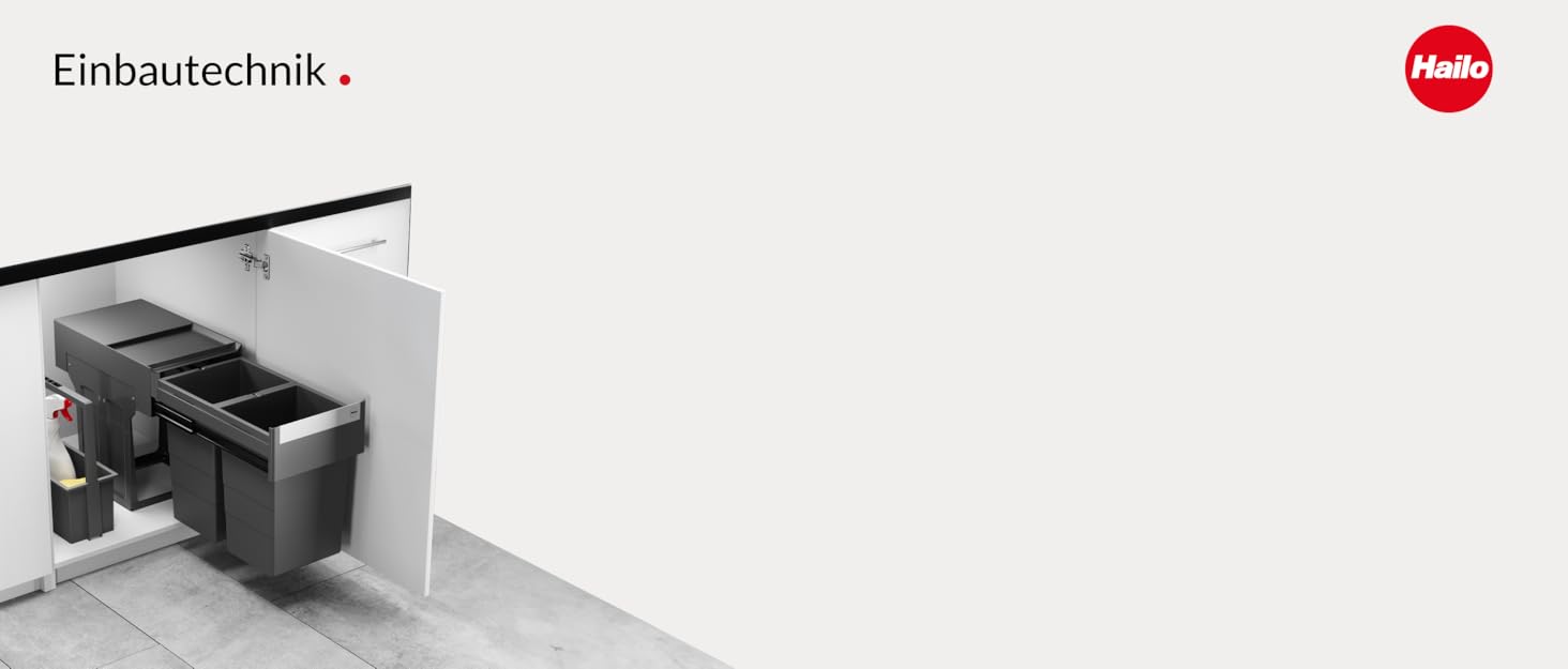 Вбудований сортер для сміття Hailo Terzett 3666131 - 3 секції, 10 л, повний висув, для шафок з дверцятами, сірий