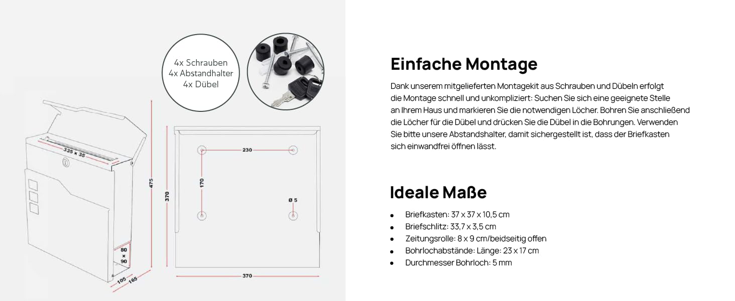Поштовий ящик антрацит RAL 7016 Svenja з написом та газетницею - сталевий порошково-пофарбований, з 3 вікнами огляду