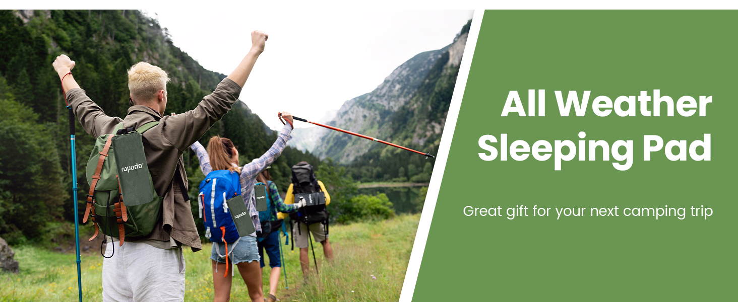 ROPODA Self-Inflating Camping Mat with Pillow & Foot Pump - Ultralight Waterproof Sleeping Pad for Outdoor, Camping, Hiking (Green & Gray)