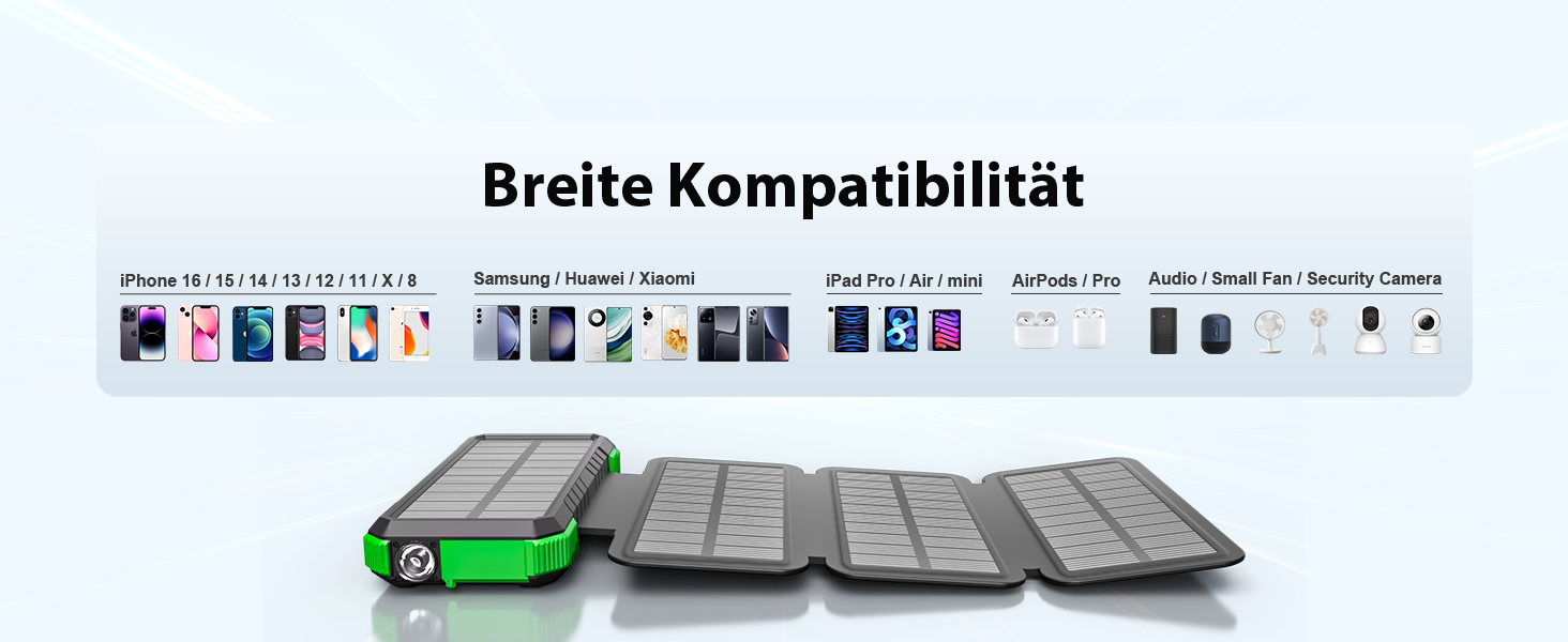 Сонячний Power Bank WASTDE 26800mAh з сонячною панеллю, чорний: зарядний пристрій для телефону, планшета, з ліхтариком (SOS), водонепроникний, для кемпінгу та подорожей