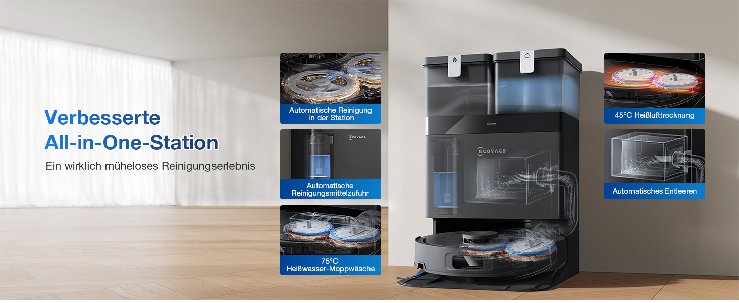 Робот-пилосос ECOVACS DEEBOT T30S PRO з функцією миття, 11000 Па, технологія ZeroTangle, миття гарячою водою 70°C, TruEdge™ для миття країв, акумулятор 6400 мАг, уникнення перешкод за допомогою AI (T30C OMNI Gen2 S)