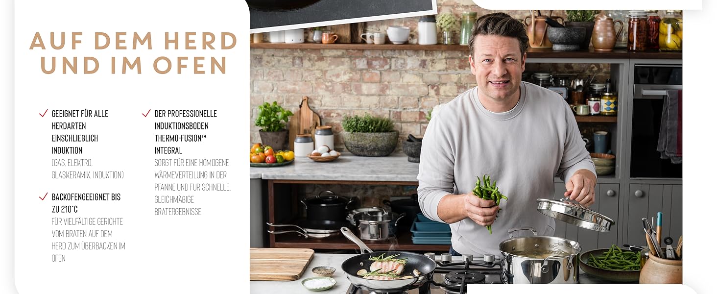 Сковорода Tefal Jamie Oliver Cook's Direct 28 см з нержавіючої сталі для індукції. Антипригарне титанове покриття, термоіндикатор, жаростійка, з клепаним руків'ям.