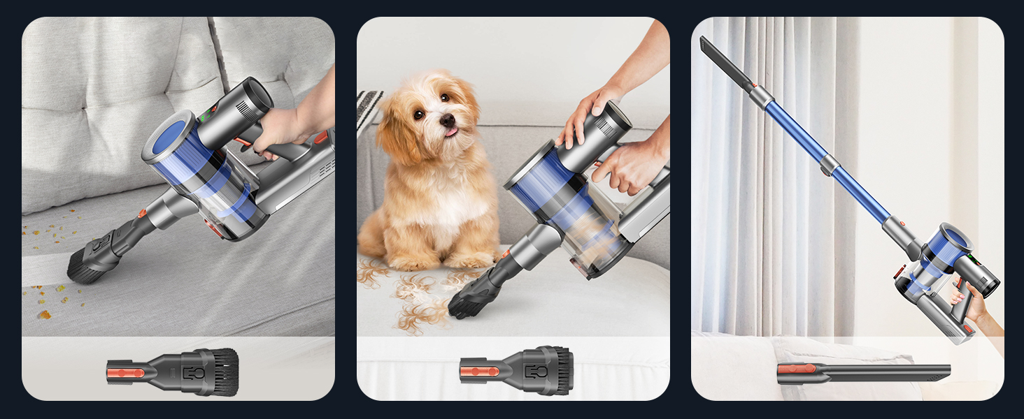 Бездротовий пилосос Dzaki 45000Pa з акумулятором, дисплеєм та антизаплутувальною насадкою для килимів, твердих підлог та шерсті тварин