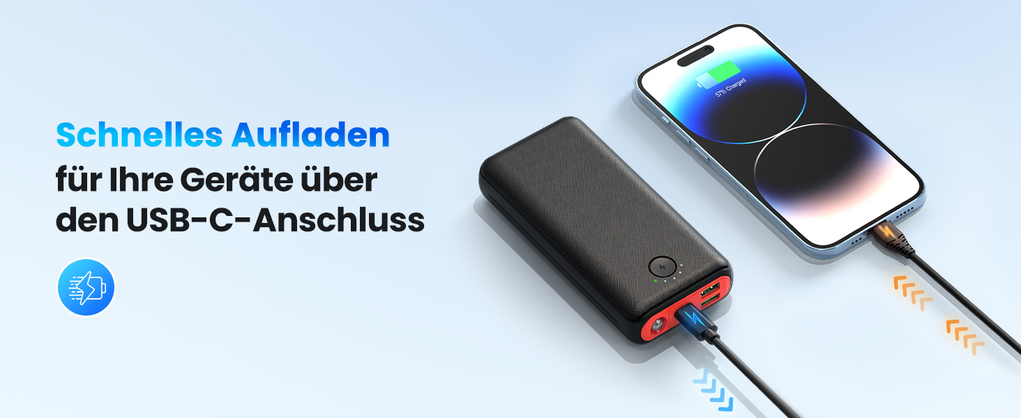 Power Bank JIGA 27000mAh з PD 22,5W та USB-C, з ліхтариком, чорно-червоний, сумісний з iPhone, Samsung, Huawei, iPad