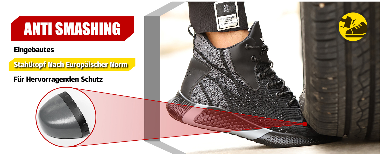 Легкі захисні черевики для чоловіків та жінок. Робочі черевики з металевим носком. Дихаючі, неслизькі, чорні. Розміри 35-48 EU.