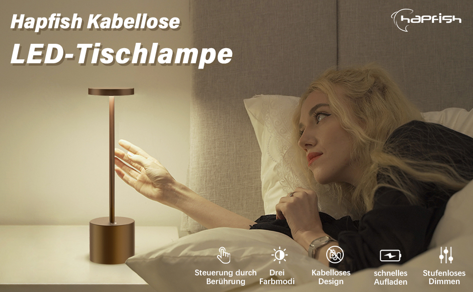 Світлодіодний настільний світильник Hapfish 2 шт, акумуляторний, диммер, сенсорний, чорний. Для дому, офісу, тераси