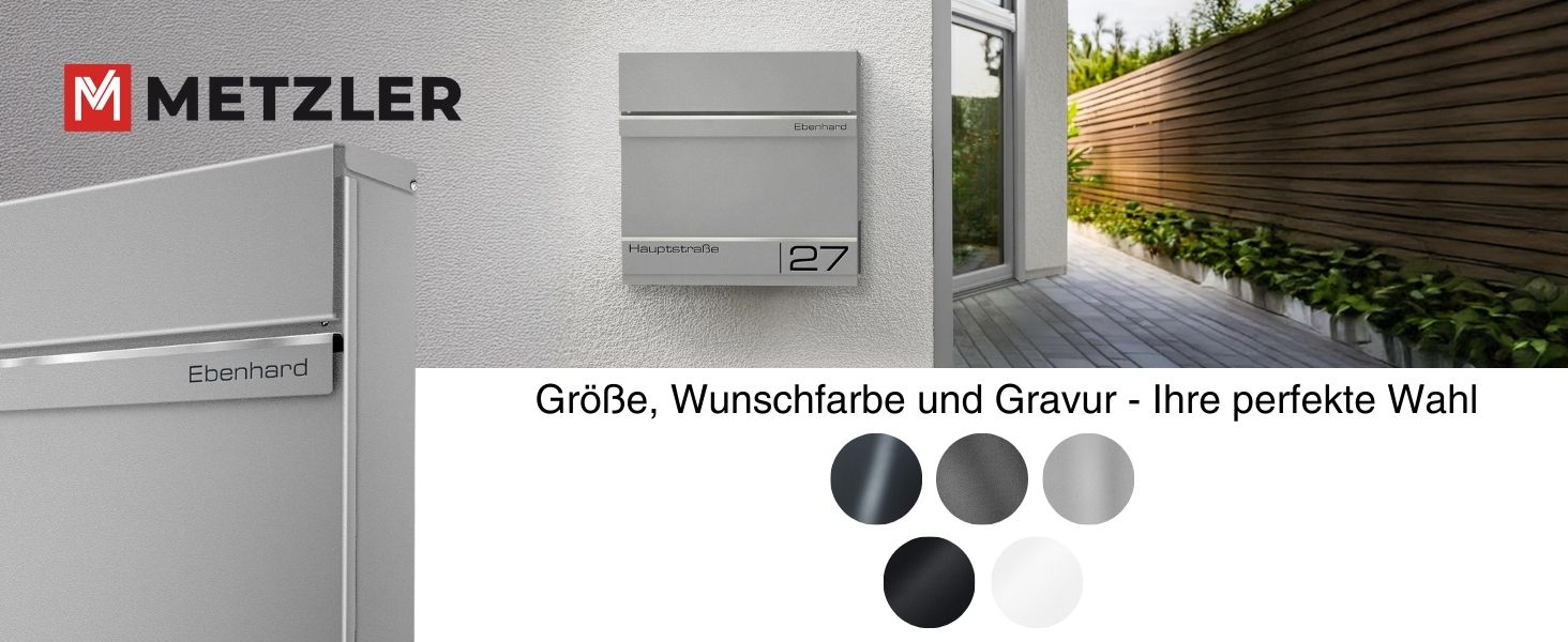 Поштова скринька Metzler Anthrazit RAL 7016 з газетницею та номером будинку, гравіювання імені лазером - сучасний вуличний поштовий ящик з табличкою, водонепроникний та стійкий до іржі | Модель Hermann (Ral9007 Graualuminium)