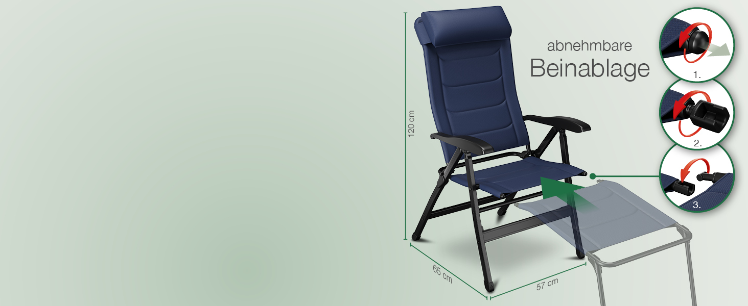 ELONEO Folding Camping Chair with Removable Footrest, Folding Chair made of Aluminum, Folding Garden Chair, Reclining Chair with Adjustable Backrest, Camping Chair (Folding Chair with Footrest (with Premium Cushion), Blue)
