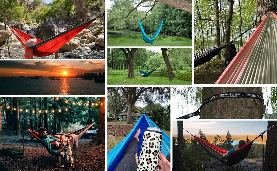 Намет-гамак для 2 осіб, 300x200 см, до 249 кг, ультралегкий, з ременями для дерев, дихаючий, для кемпінгу, подорожей, туризму, саду (синій/темно-синій/оранжевий)