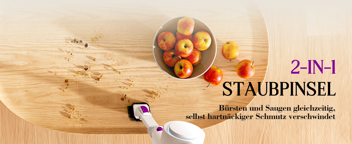 Бездротовий акумуляторний пилосос 45000 Па, 60 хв, 1.75 кг, 6-в-1 з сенсорним екраном, LED-підсвічуванням, антизаплутувальною насадкою та зарядною станцією, 7-шарова фільтрація для шерсті тварин, килимів, твердих поверхонь, авто, білий з фіолетовим