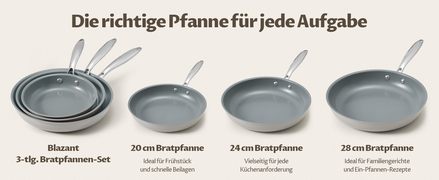 Blazant Induction Nonstick Pan Set - 20/24/28cm - PTFE-Free, Oven & Dishwasher Safe