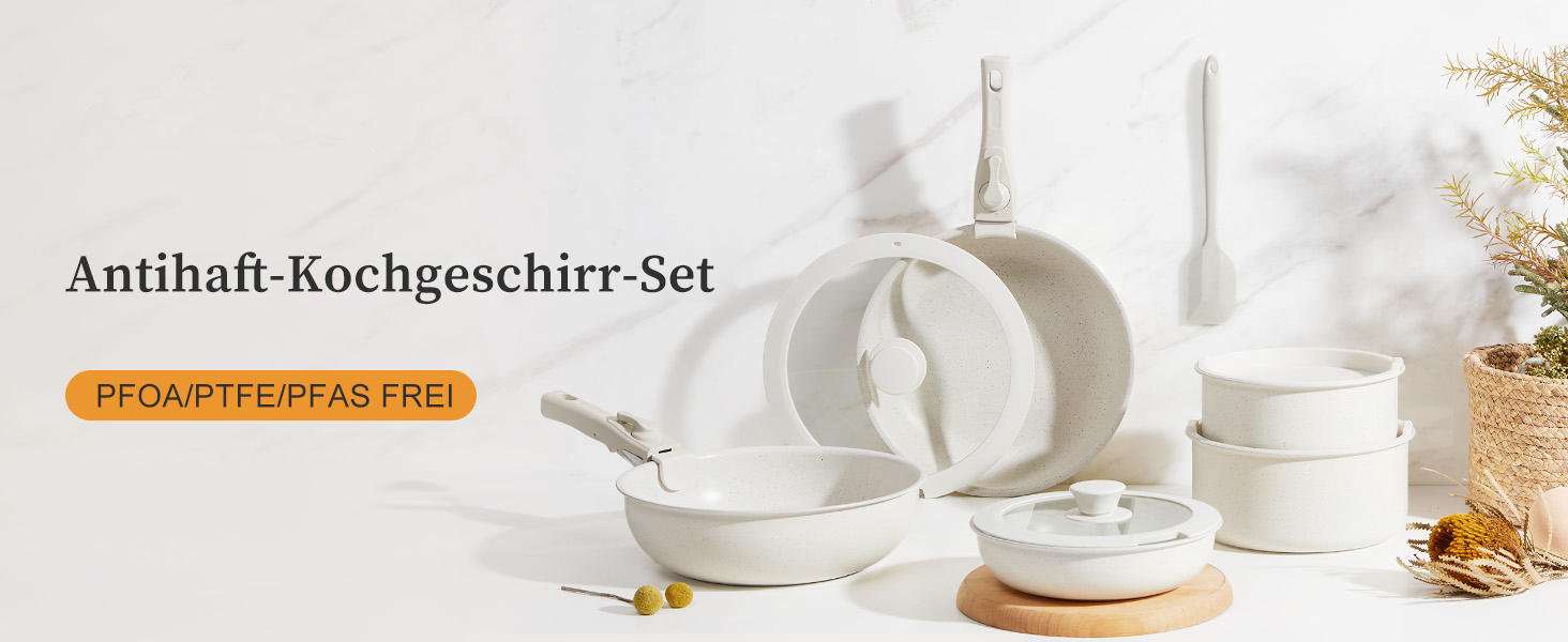 Набір посуду JHK 12 предметів з антипригарним покриттям та знімними ручками, бежевий – кухонне приладдя для дому