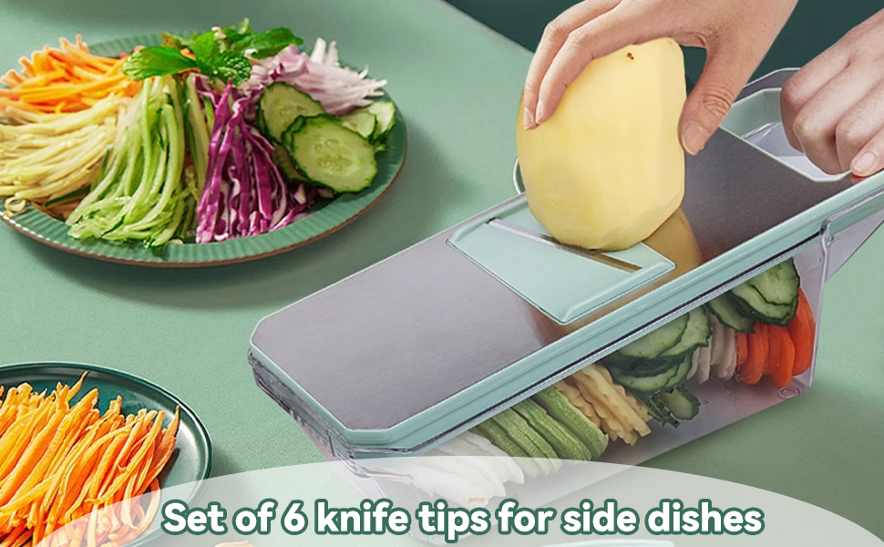 Мандоліна для овочів 7-в-1 з нержавіючої сталі – набір для нарізки овочів та шинкування | Професійний овочевий слайсер для салату та напівфабрикатів