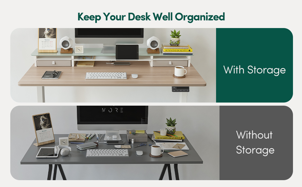 FEZIBO Electric Standing Desk with 2 Drawers - 140x60cm, Memory Control, Anti-Collision System, Light Brown Woodgrain