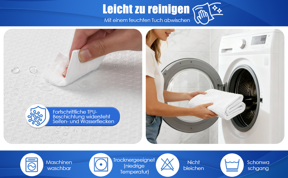 Водонепроникна штора для душу з вафельного текстилю 180x190 см, 260 GSM, біла. Преміум якість, анти-грибок, 10 петель, стиль готелю/SPA, машинне прання