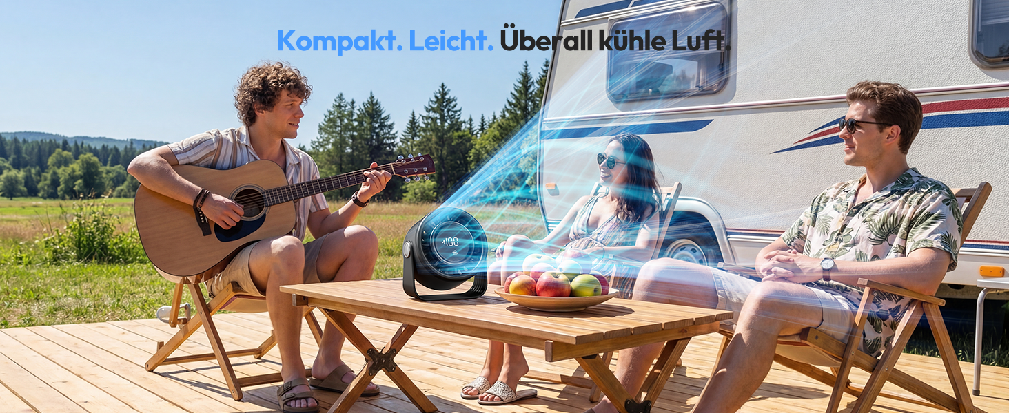 Портативний акумуляторний вентилятор Gaiatop з USB, 5 швидкостей, тиха робота, сенсорне управління, 360° обертання, для дому та офісу, чорний