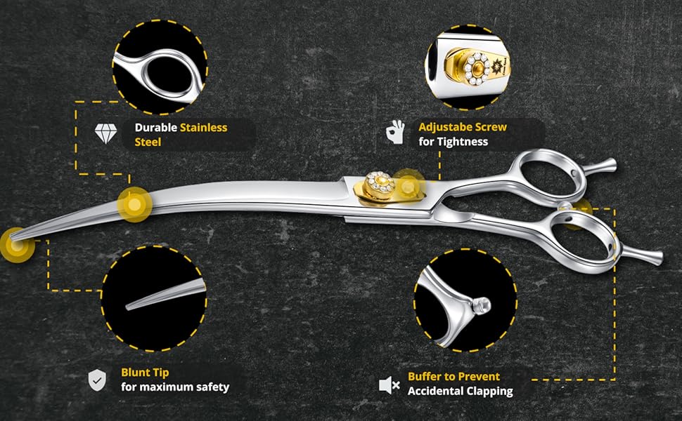 Професійна вигнута ножиця для грумінгу собак Dream Reach 8 дюймів, 440C нержавіюча сталь, ергономічна ручка, для собак та котів