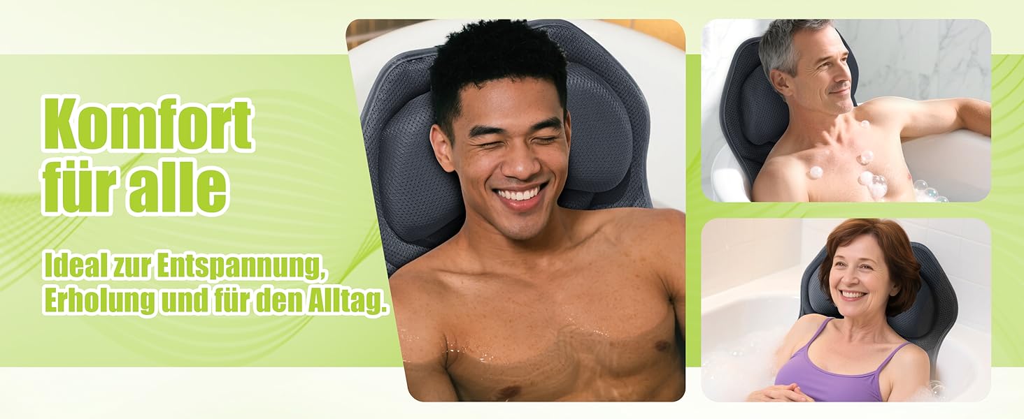 Подушка для ванни Vollkörper для тіла, спини, голови та шиї - комфортне та швидковисихаюче сіре подушко для ванни