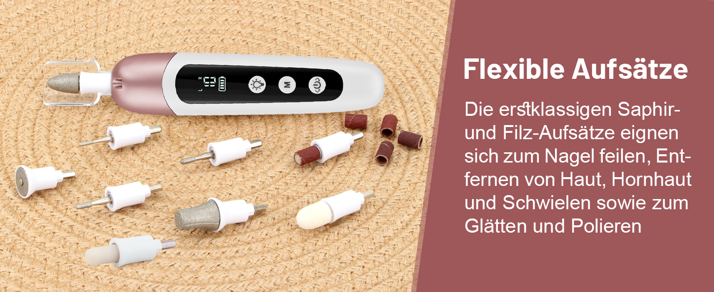 Електричний набір для манікюру та педикюру AOMEES з 9 насадками, 10 швидкостей, LED-підсвічуванням, для гелевих та товстих нігтів, з кейсом