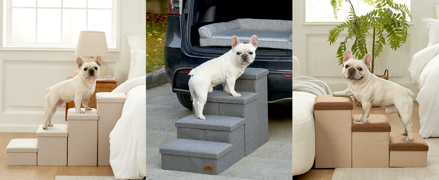 Сходинка для собак маленьких порід зі зберіганням, широка, складна для ліжка та дивану, з неслизьким дном, вологостійка (4x72x42.5 см), розмір 4x72x42.5 см (колір: коричневий, кількість: 4, розмір: 43x97x56 см)