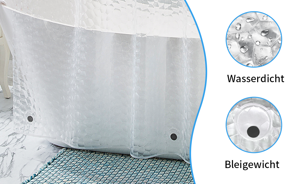 Шторка для душу OTRAKI 200x200 см, антигрибкова, EVA, прозора, PVC-free, водонепроникна, з 12 кільцями