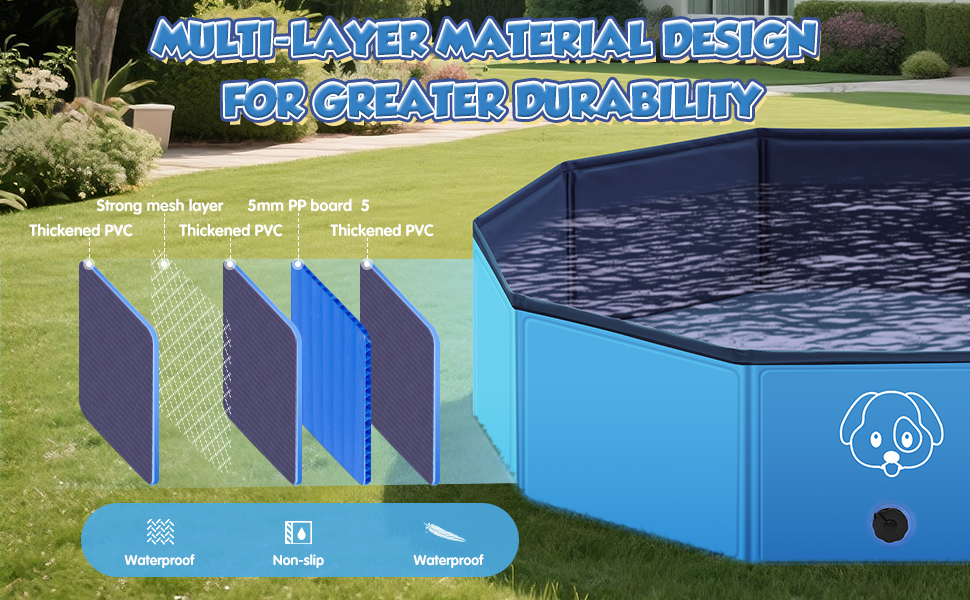 Басейн для собак великих і малих порід з антиковзкого ПВХ, складаний - легко миється. Плавальне озеро для собак на відкритий простір, у подорожі, у сад (120 * 30 см)