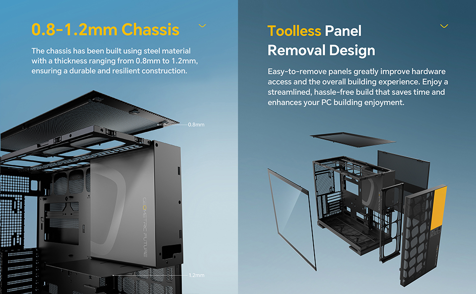 Корпус для ПК Geometric Future M5 Vent Mesh, Mid Tower, E-ATX/ATX, Чорний/Жовтий, Mesh Front Panel, Підтримка 420/360 радіатора