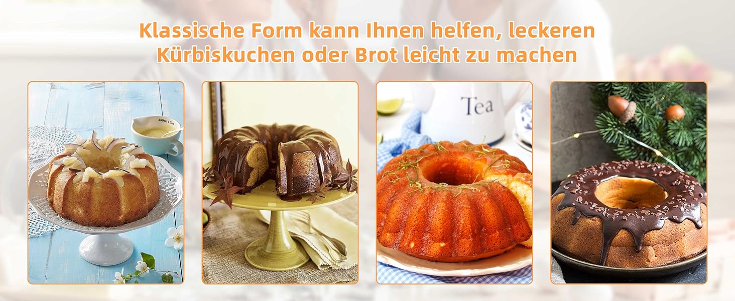 Форма для кексів Onader, карбонова сталь з антипригарним покриттям, 25,5 см, кругла, для випікання кексів, хліба, здоби, легко миється (чорна)