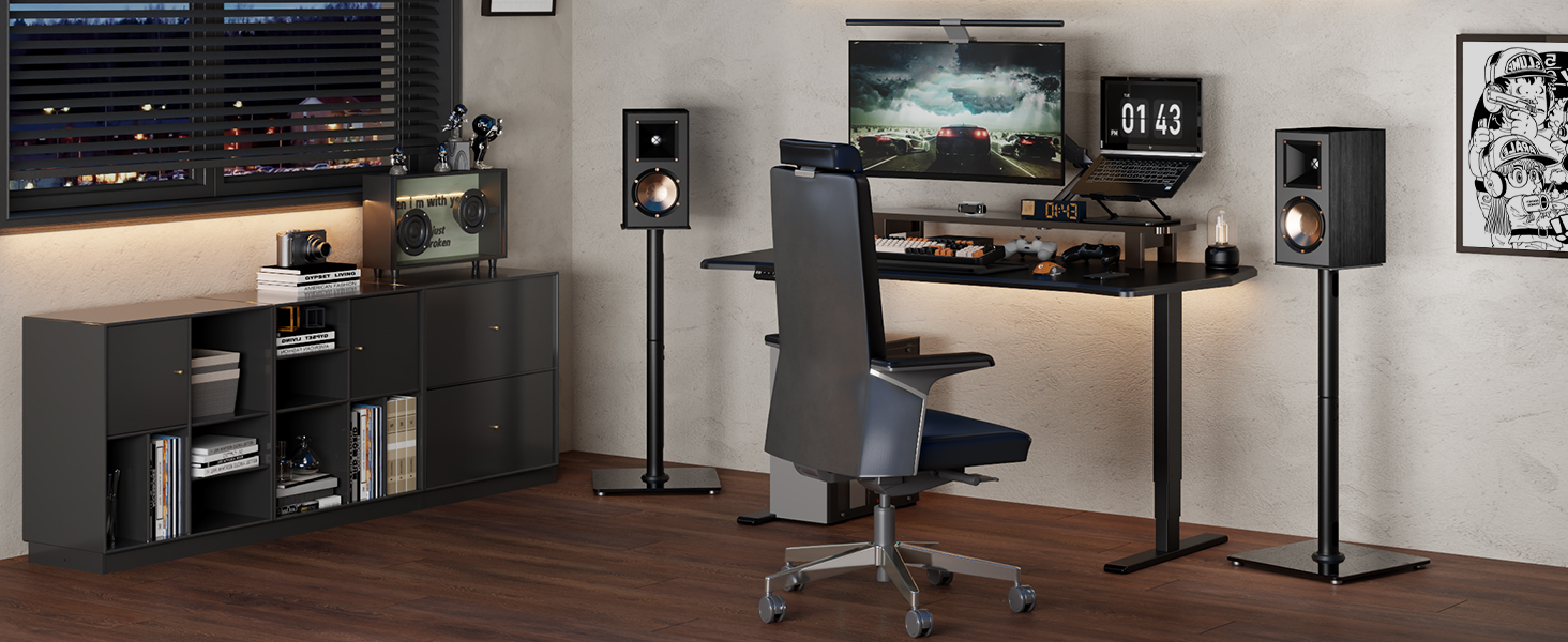 Підставка для акустики саундбару, універсальна, чорна, 76.5 см, 25 кг, з кабелеуправлінням та скляною основою (1 шт.)