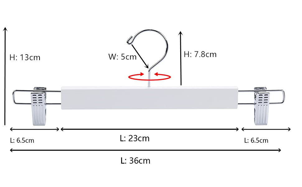 Дерев'яні вішалки для одягу Amber Home (10 шт., 36 см, білі) - міцні, з антиковзними кліпсами та поворотним гачком