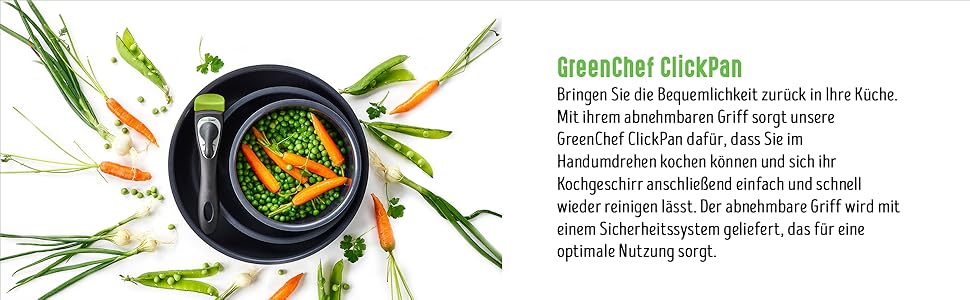 Набір каструль GreenChef ClickPan, 3 предмети, керамічне антипригарне покриття, PFAS-free, знімна ручка, для індукції, посудомийної машини, 16 см/1,6 л та 20 см/3,1 л, чорний, універсальний, компактний