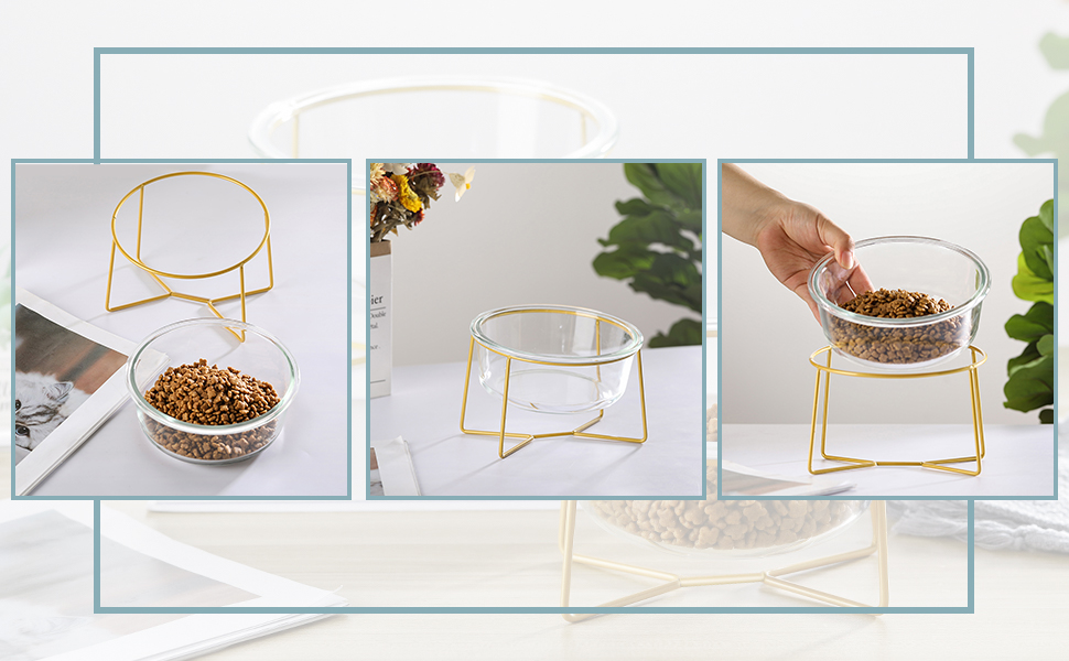 Підвищена годівниця для собак з скла - годівниця для собак з металевим підставкою - миска для їжі та води для маленьких та середніх собак та великих котів - 800 мл скляна велика