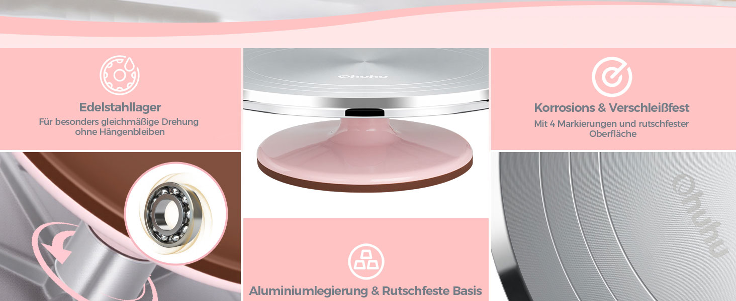 Ohuhu Поворотна платформа для тортів, 30 см, з лопатками та скребками, рожева | Для декорування та випікання